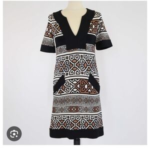 Diane Van Furstenberg Geometric Patterned Black and Brown Dress. Size 10